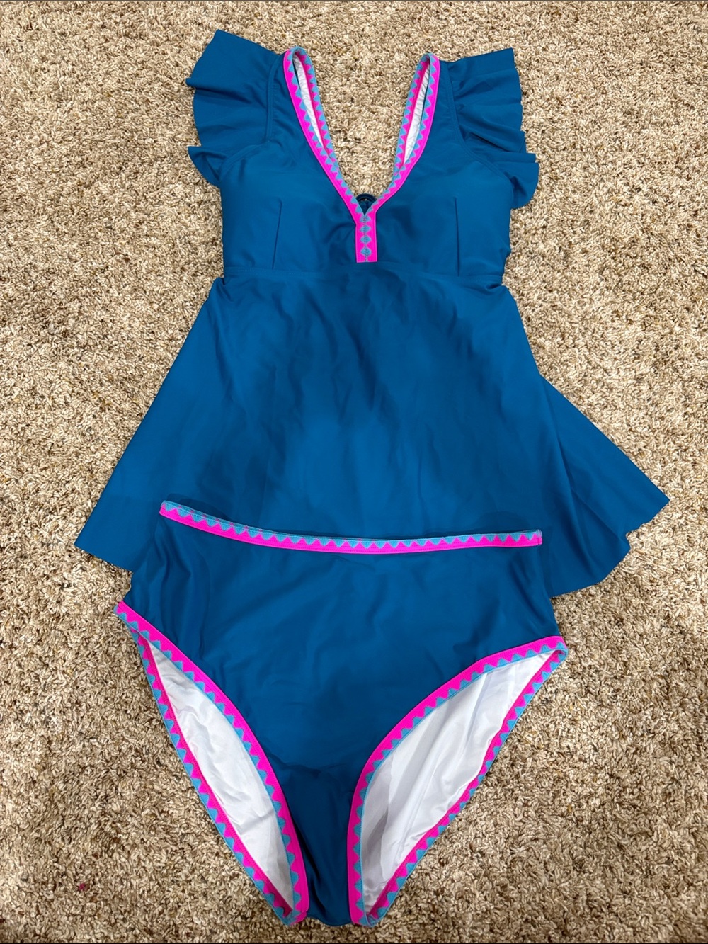 Tankini Teal bathing suit with Pink Trim